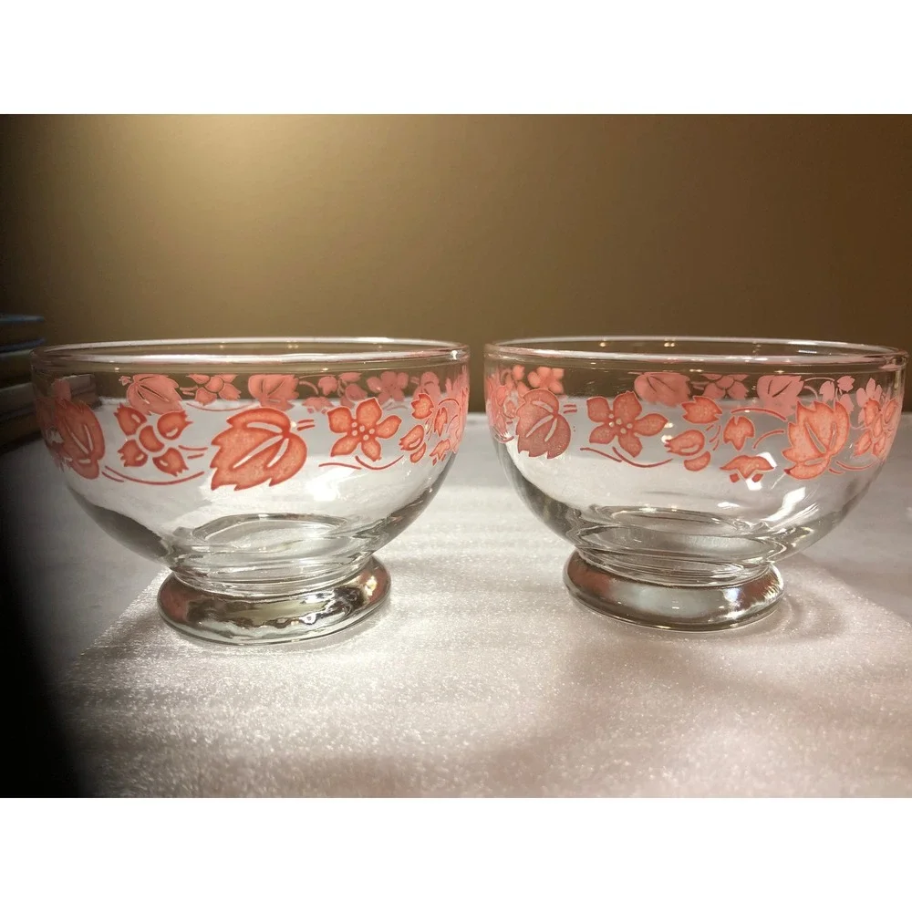 2 ~Vintage Pink Gooseberry Sherbet Bowl & Saucer Sets Coquette Vintage Pyrex